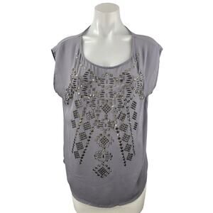 Ecote Women's Purple Beaded Studded Sleeveless Scoop Neck Tank Blouse Top Sz S